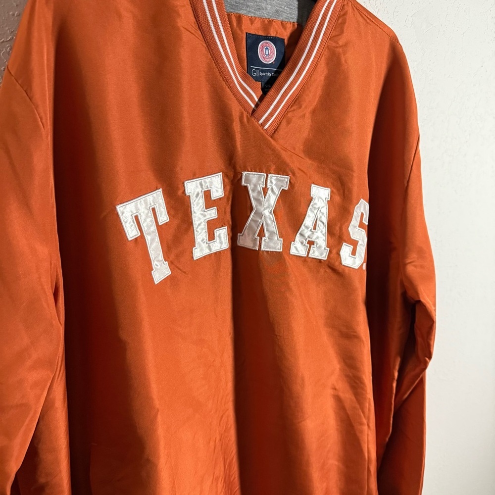 Men’s L Orange GIII Texas Colligate Lined Sporty Retro Inspired Casual Pullover - Picture 2 of 7